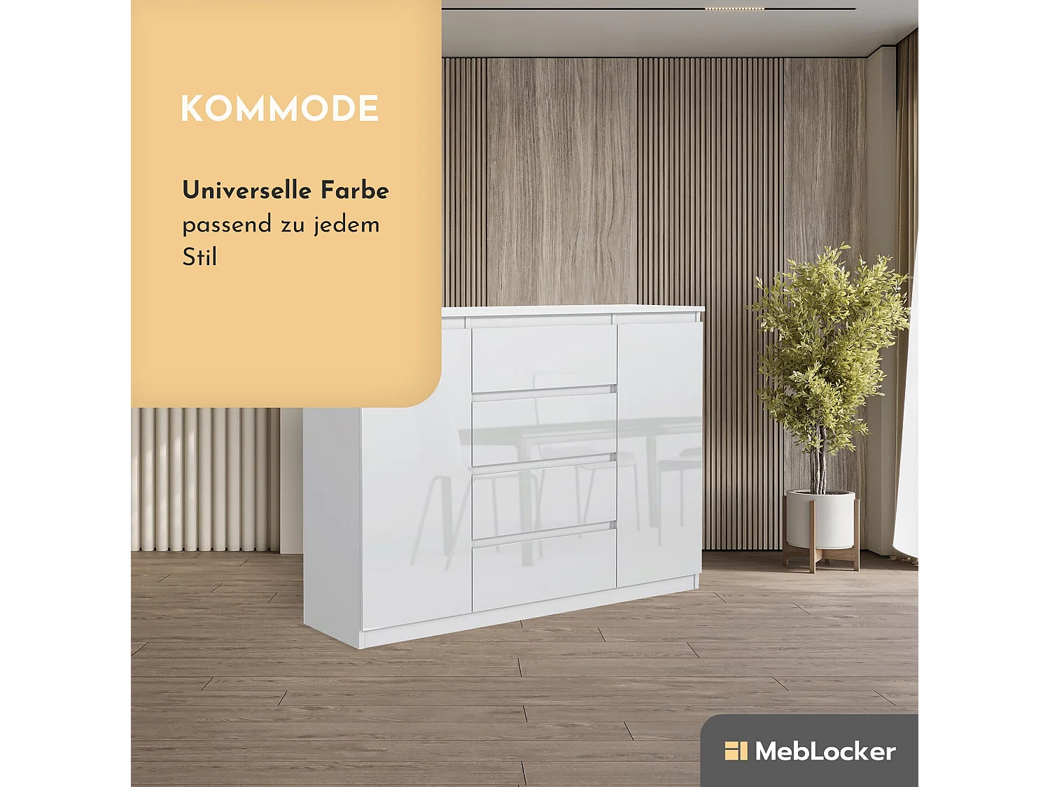 MebLocker ladekast met 4 lades, 2 deuren, 120 cm, ideaal voor de woonkamer, slaapkamer, kinderkamer en kantoor, oplossing