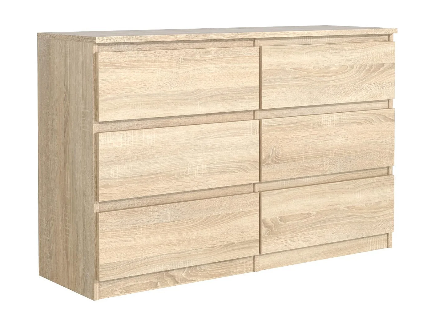 MebLocker Cómoda de 6 cajones de roble Sonoma 120 cm - Diseño minimalista - 120 x 39 x 78,5 cm - Espacioso armario de almacenamiento para dormitorio