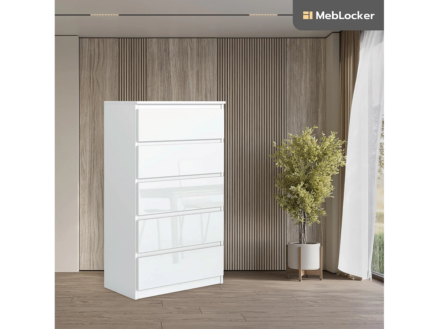 MebLocker 5-ladekast met 5 lades, ideaal voor woonkamer, slaapkamer, kinderruimte, tienerkamer en kantoor