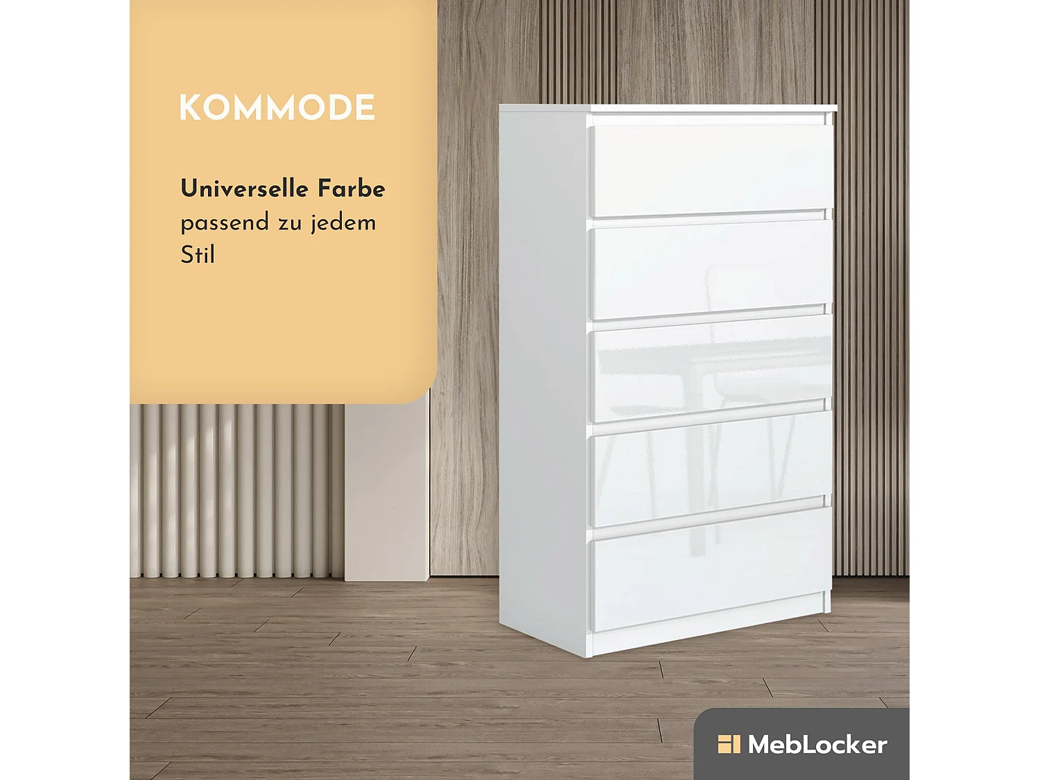 MebLocker 5-ladekast met 5 lades, ideaal voor woonkamer, slaapkamer, kinderruimte, tienerkamer en kantoor