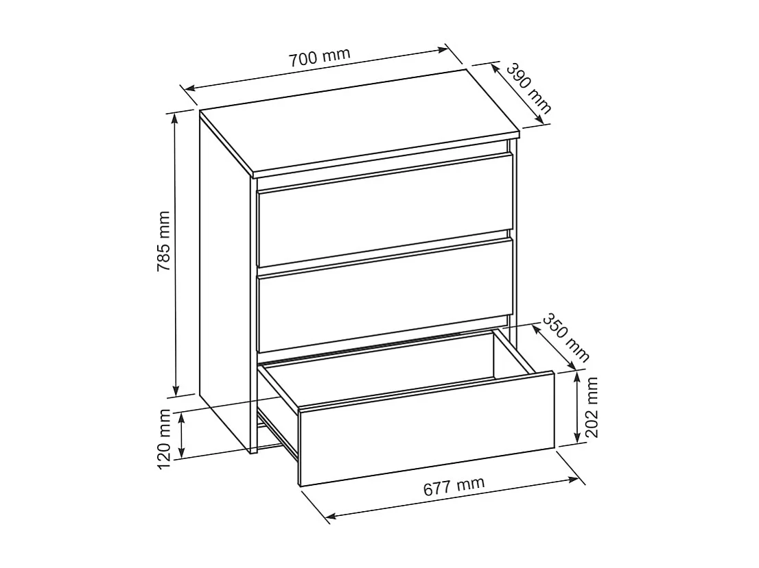 MebLocker Cómoda de 3 cajones, ideal para el salón, dormitorio, habitación infantil, habitación de adolescentes y oficina, (blanco)