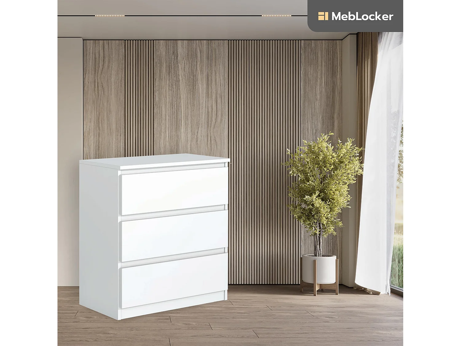 MebLocker Cómoda de 3 cajones, ideal para el salón, dormitorio, habitación infantil, habitación de adolescentes y oficina, (blanco)