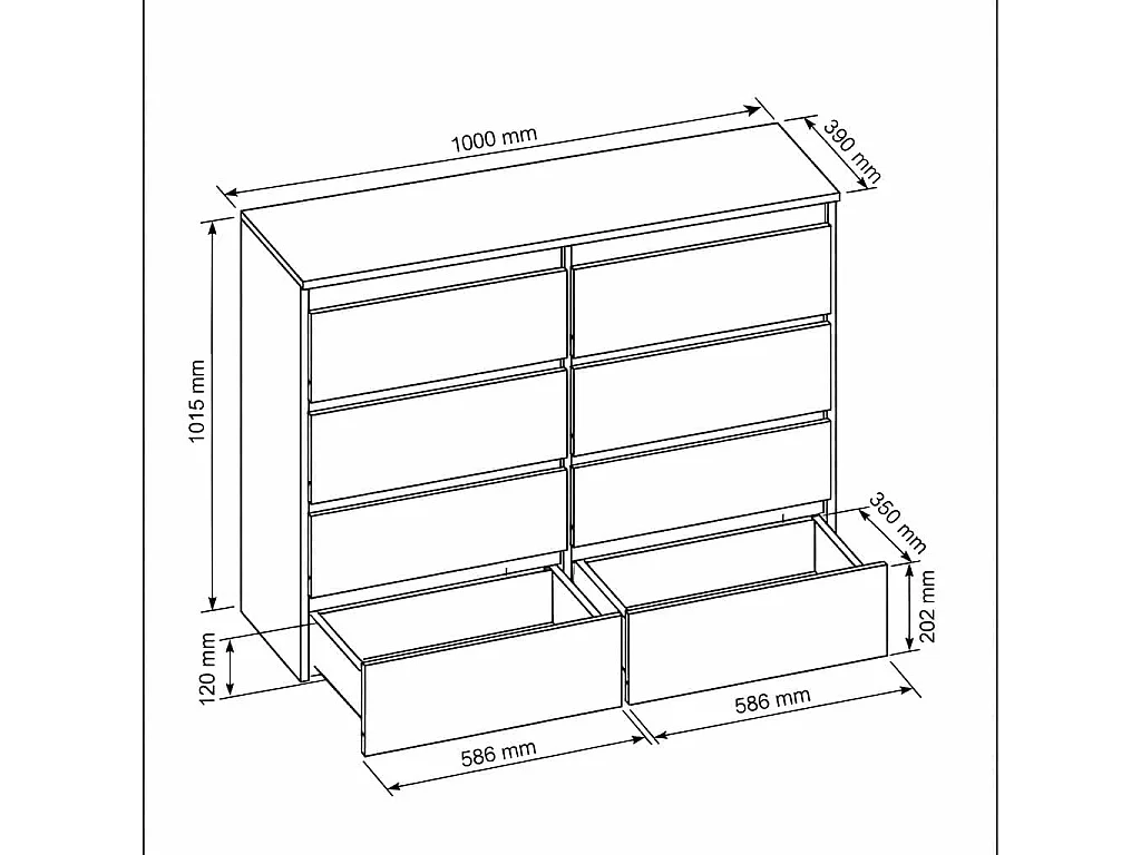 MebLocker Cómoda de 8 cajones 100 cm - antracita - diseño minimalista - 100x39x101,5 cm - Espacioso armario de almacenamiento para dormitorio, salón u oficina
