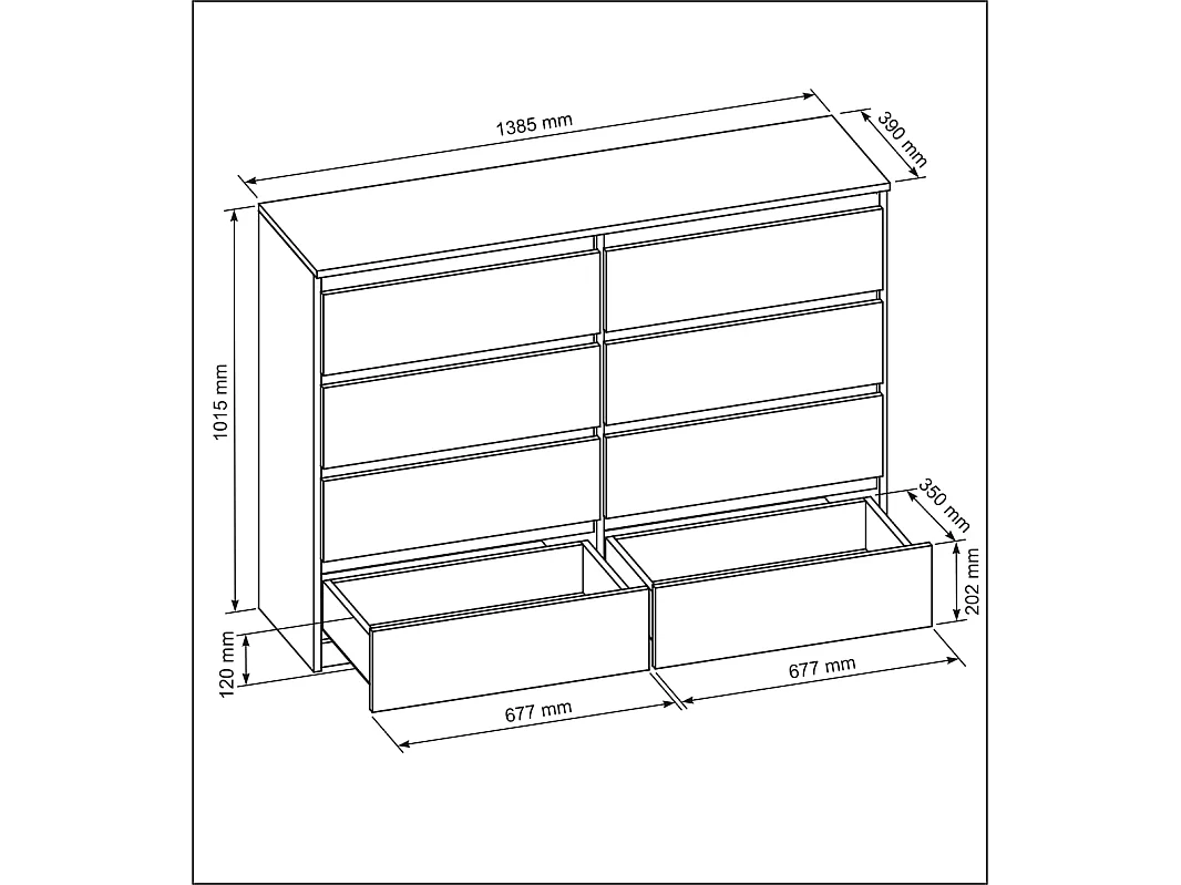 MebLocker Sonoma 8-lades slaapkamer ladekast wit 138,5x101,5x39 cm - Woonkamer kast - Hoge ingang ladekast - Slaapkamer opslagkast