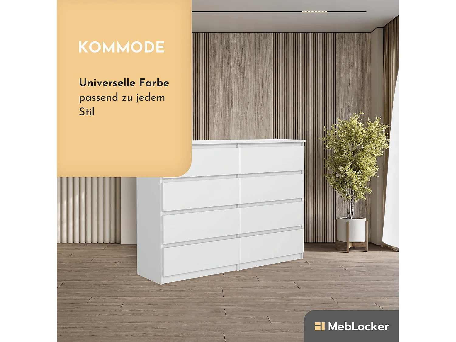 MebLocker Slaapkamer Ladekast 8 Lades Wit 138,5x101,5x39 cm - Woonkamer Kast - Hoge Entree Ladekast - Slaapkamer Opbergkast