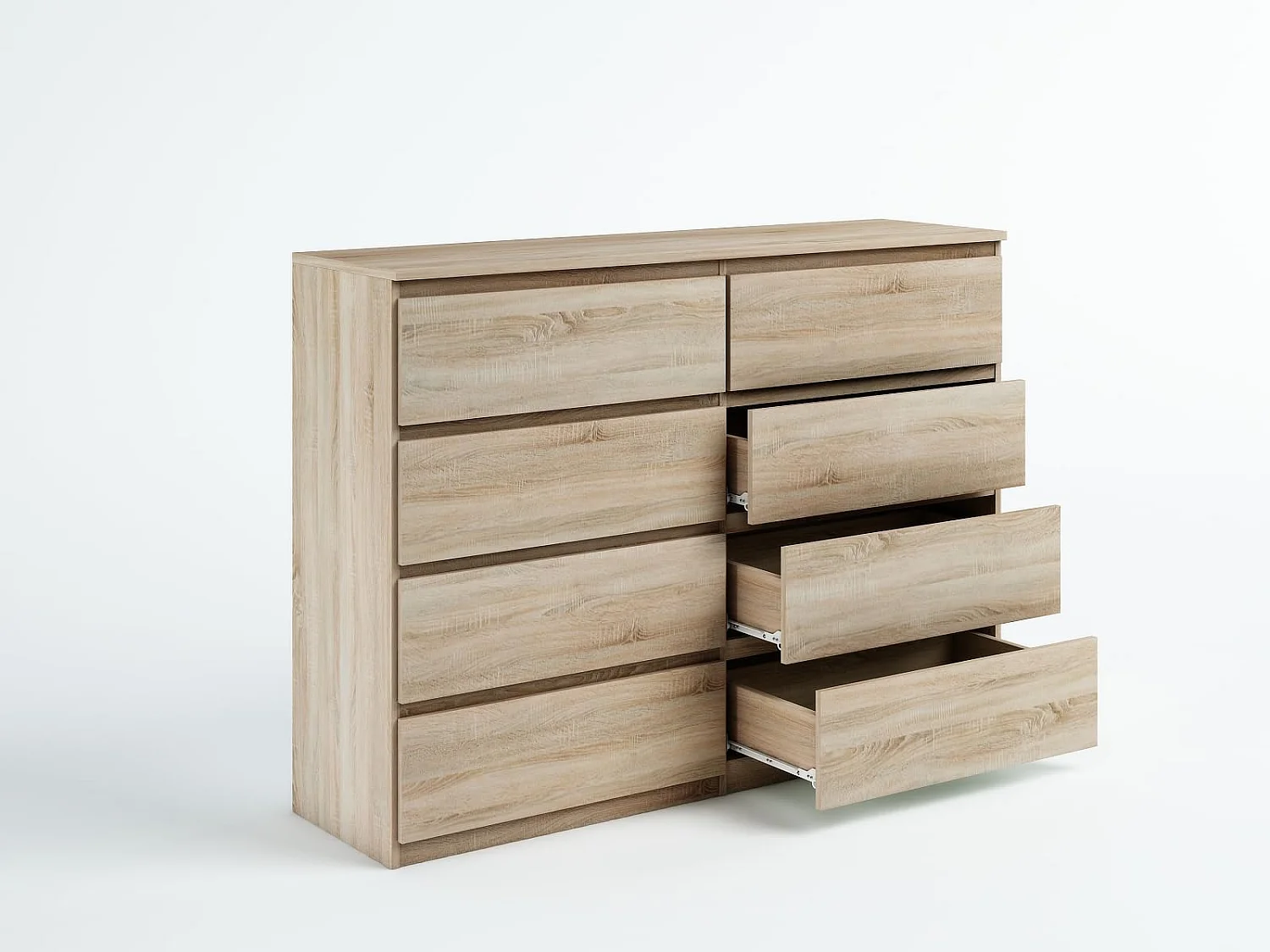 MebLocker Commode 8 Tiroirs 100 cm - Sonoma - Design Minimaliste - 100x39x101,5 cm - Meuble de Rangement Spacieux pour Chambre, Salon ou Bureau