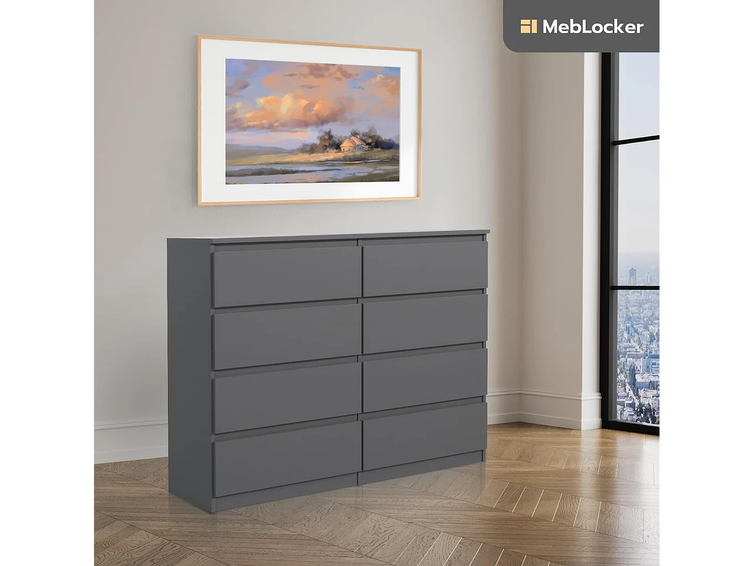 MebLocker Ladekast - Anthracite - 120 x 101,5 x 39 cm - Dressoir voor woonkamer, gang, slaapkamer - Moderne kledingkast - Slaapkamerkast