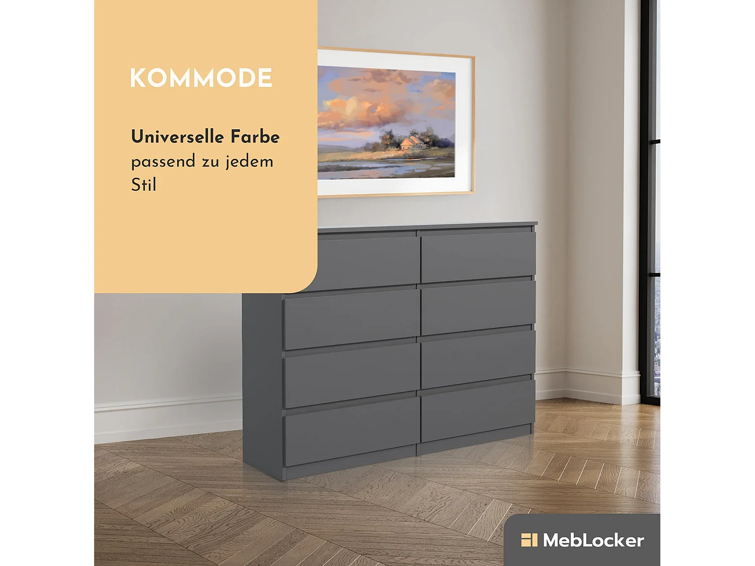 MebLocker Ladekast - Anthracite - 120 x 101,5 x 39 cm - Dressoir voor woonkamer, gang, slaapkamer - Moderne kledingkast - Slaapkamerkast