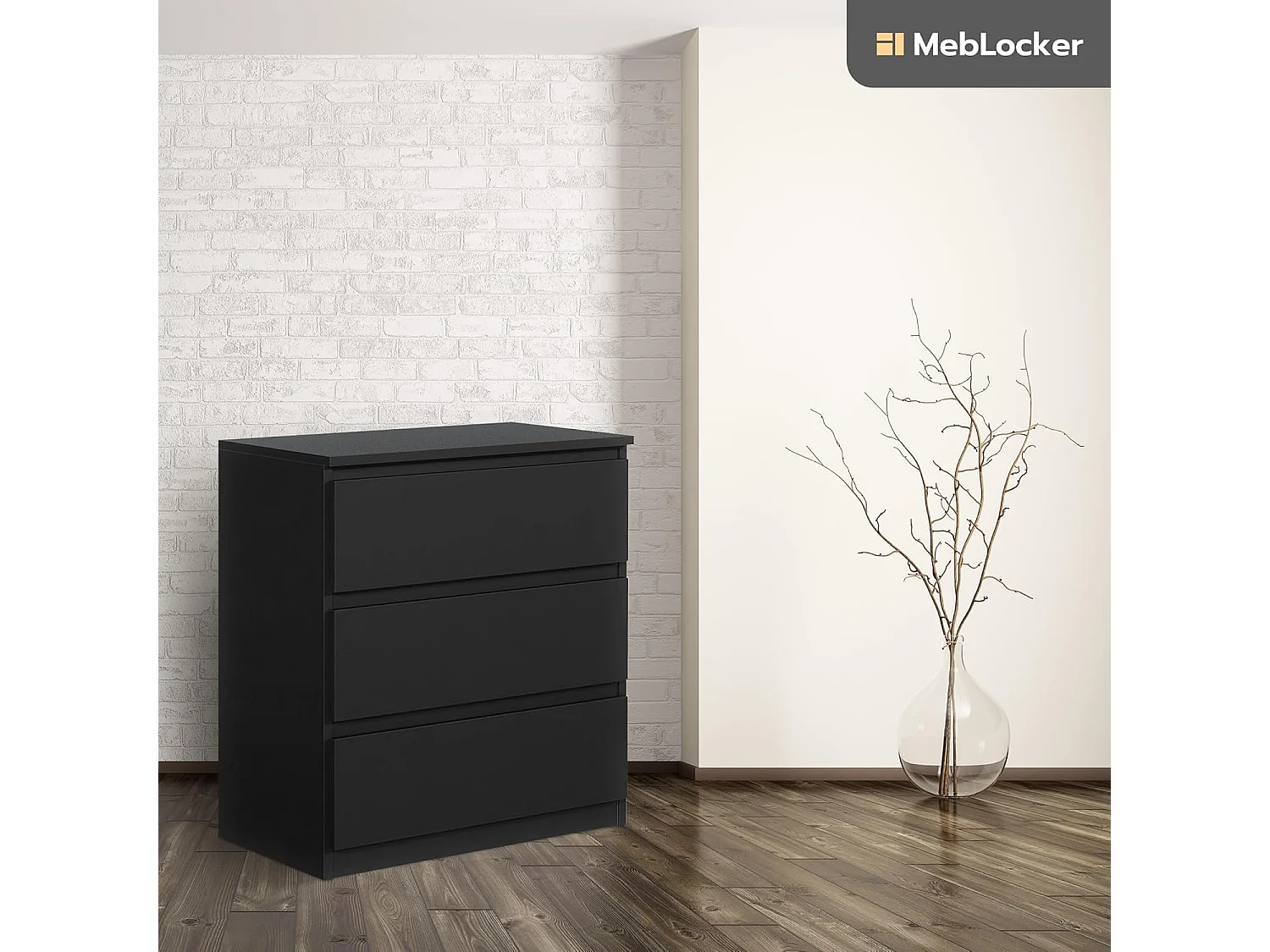MebLocker Commode à 3 tiroirs, idéale pour Le Salon, la Chambre à Coucher, la Chambre d'enfant, la Chambre d'adolescent et Le Bureau, Solution Moderne (Noir)