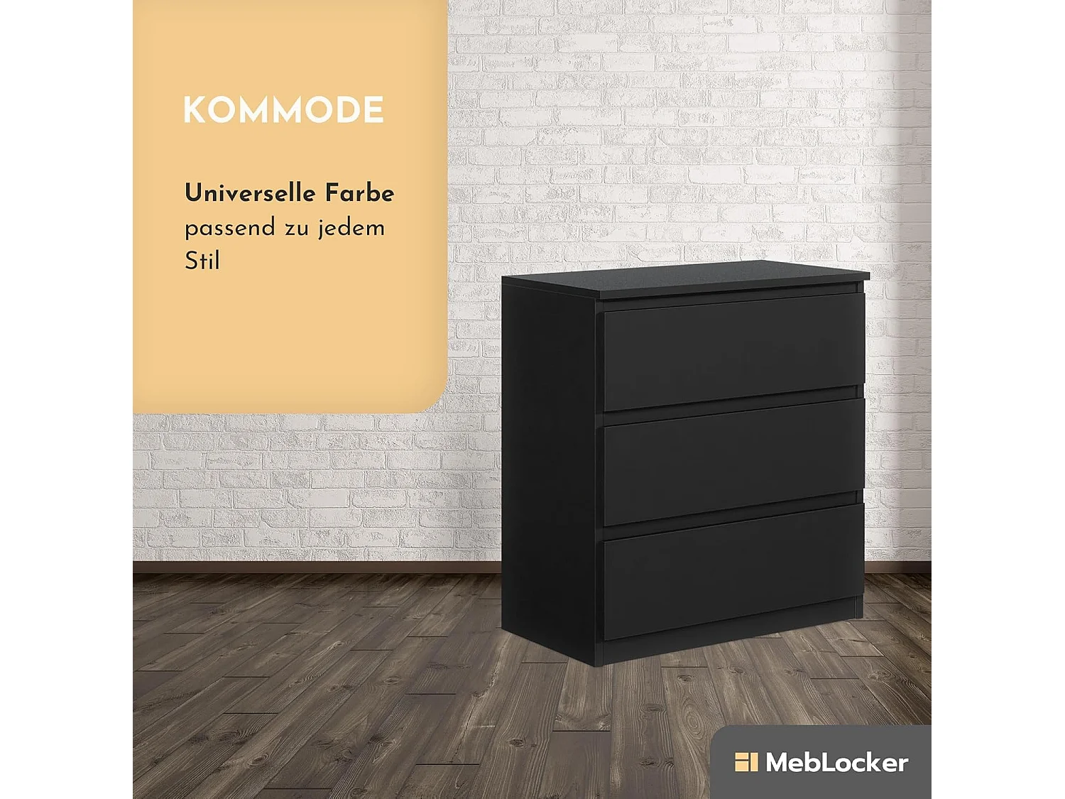 MebLocker Commode à 3 tiroirs, idéale pour Le Salon, la Chambre à Coucher, la Chambre d'enfant, la Chambre d'adolescent et Le Bureau, Solution Moderne (Noir)