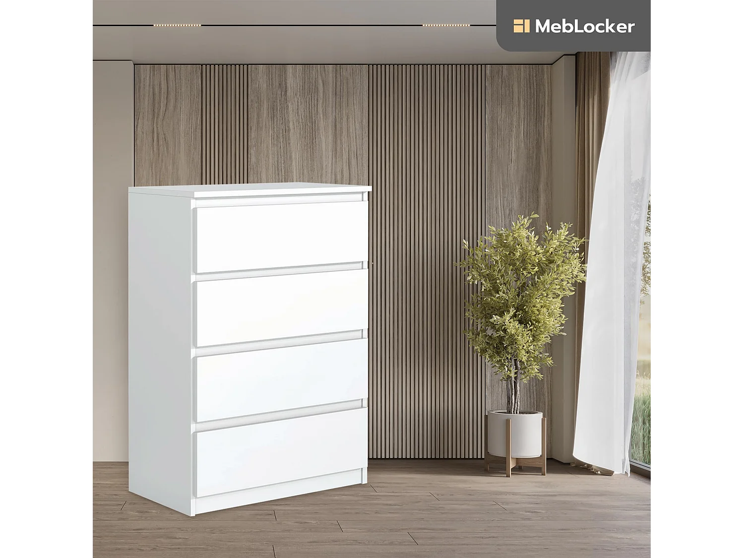 MebLocker 4-ladekast met 4 lades, ideaal voor woonkamer, slaapkamer, kinderbadkamer, tienerkamer en kantoor, (wit)