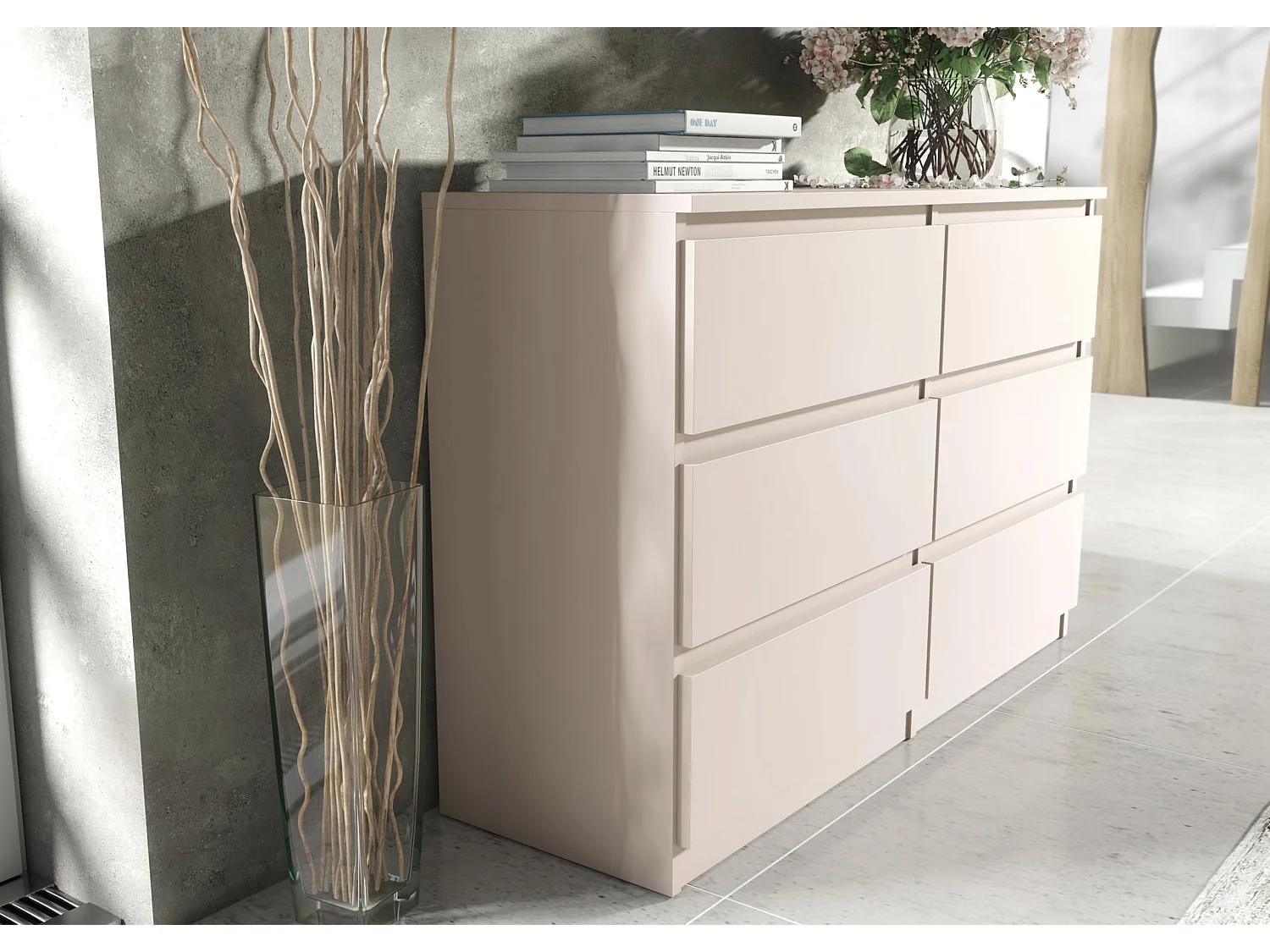 MebLocker Cómoda de 6 cajones 100 cm - Cachemira - Diseño minimalista - 100x39x78,5 cm - Espacioso armario de almacenamiento para dormitorio, salón u oficina