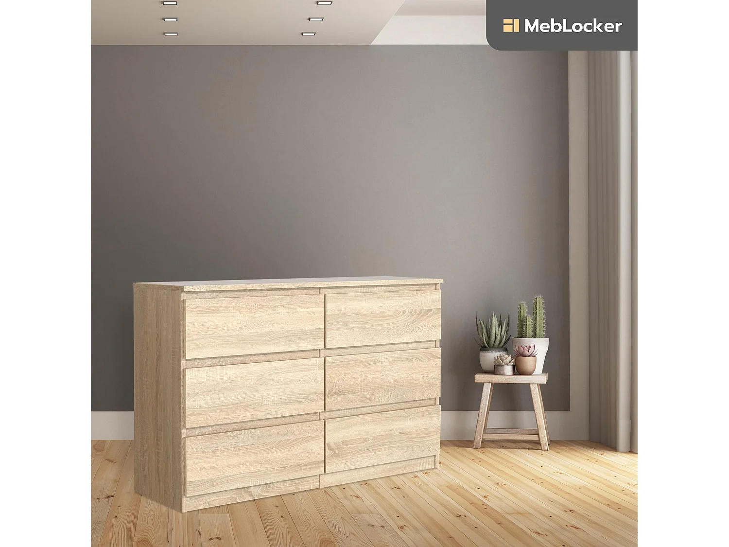 MebLocker Cajonera de 6 cajones de Kaschmir 120 cm - Diseño minimalista - 120 x 39 x 78,5 cm - Espacioso armario de almacenamiento para dormitorio, salón u oficina