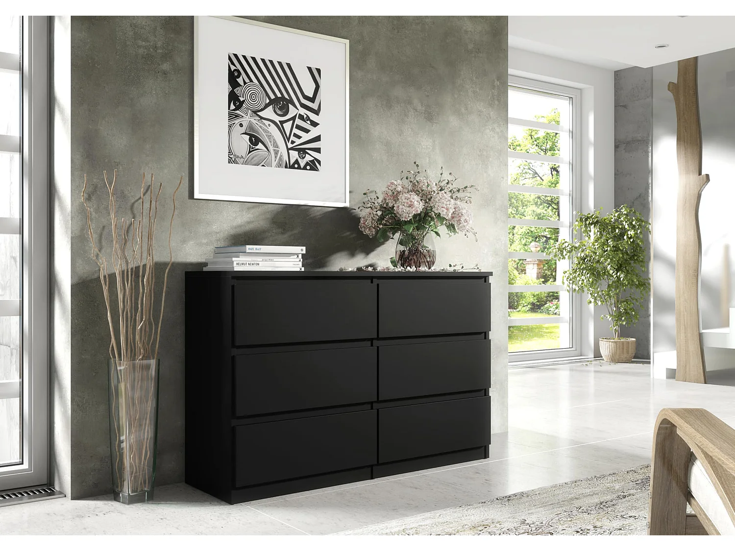 MebLocker Commode 6 Tiroirs 100 cm - Noir - Design Minimaliste - 100x39x78,5 cm - Meuble de Rangement Spacieux pour Chambre, Salon ou Bureau