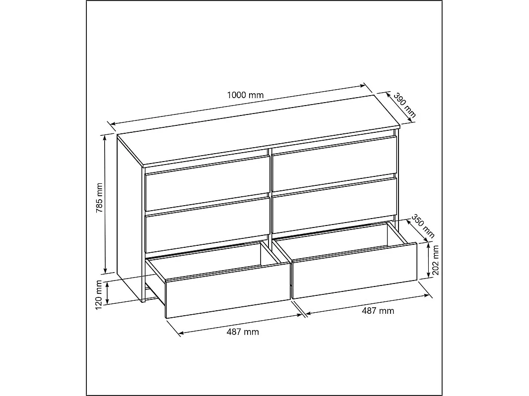 MebLocker Commode 6 Tiroirs 100 cm - Noir - Design Minimaliste - 100x39x78,5 cm - Meuble de Rangement Spacieux pour Chambre, Salon ou Bureau