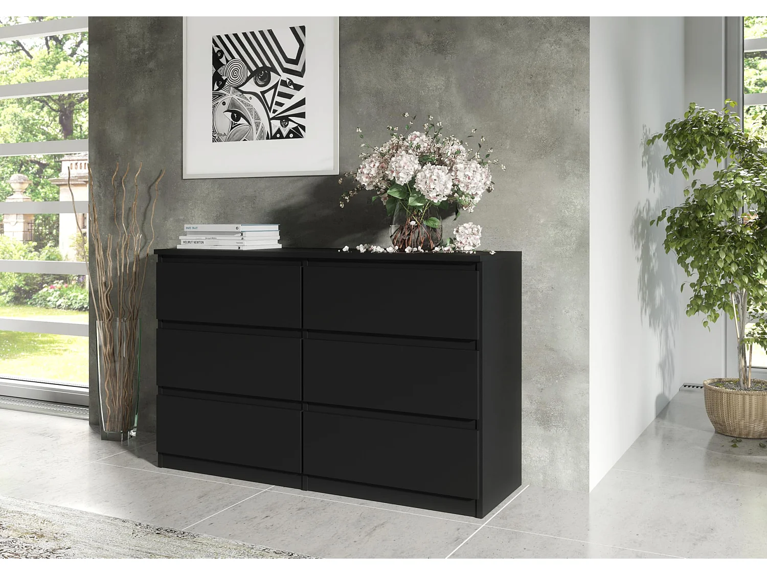 MebLocker Commode 6 Tiroirs 100 cm - Noir - Design Minimaliste - 100x39x78,5 cm - Meuble de Rangement Spacieux pour Chambre, Salon ou Bureau