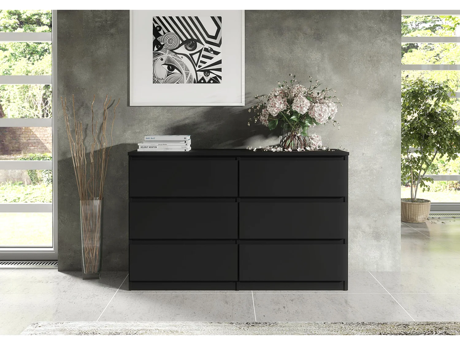 MebLocker Commode 6 Tiroirs 100 cm - Noir - Design Minimaliste - 100x39x78,5 cm - Meuble de Rangement Spacieux pour Chambre, Salon ou Bureau