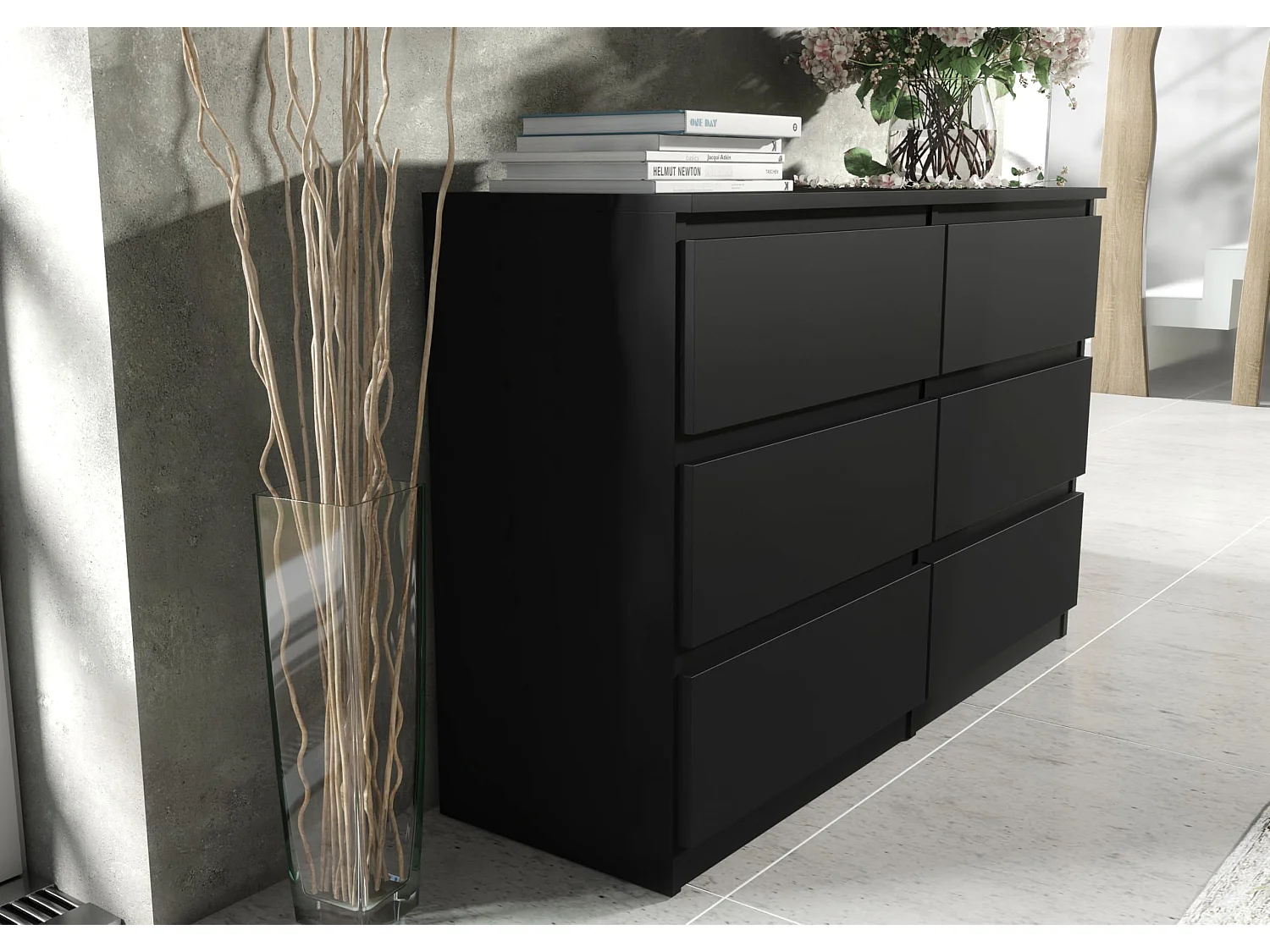 MebLocker Commode 6 Tiroirs 100 cm - Noir - Design Minimaliste - 100x39x78,5 cm - Meuble de Rangement Spacieux pour Chambre, Salon ou Bureau