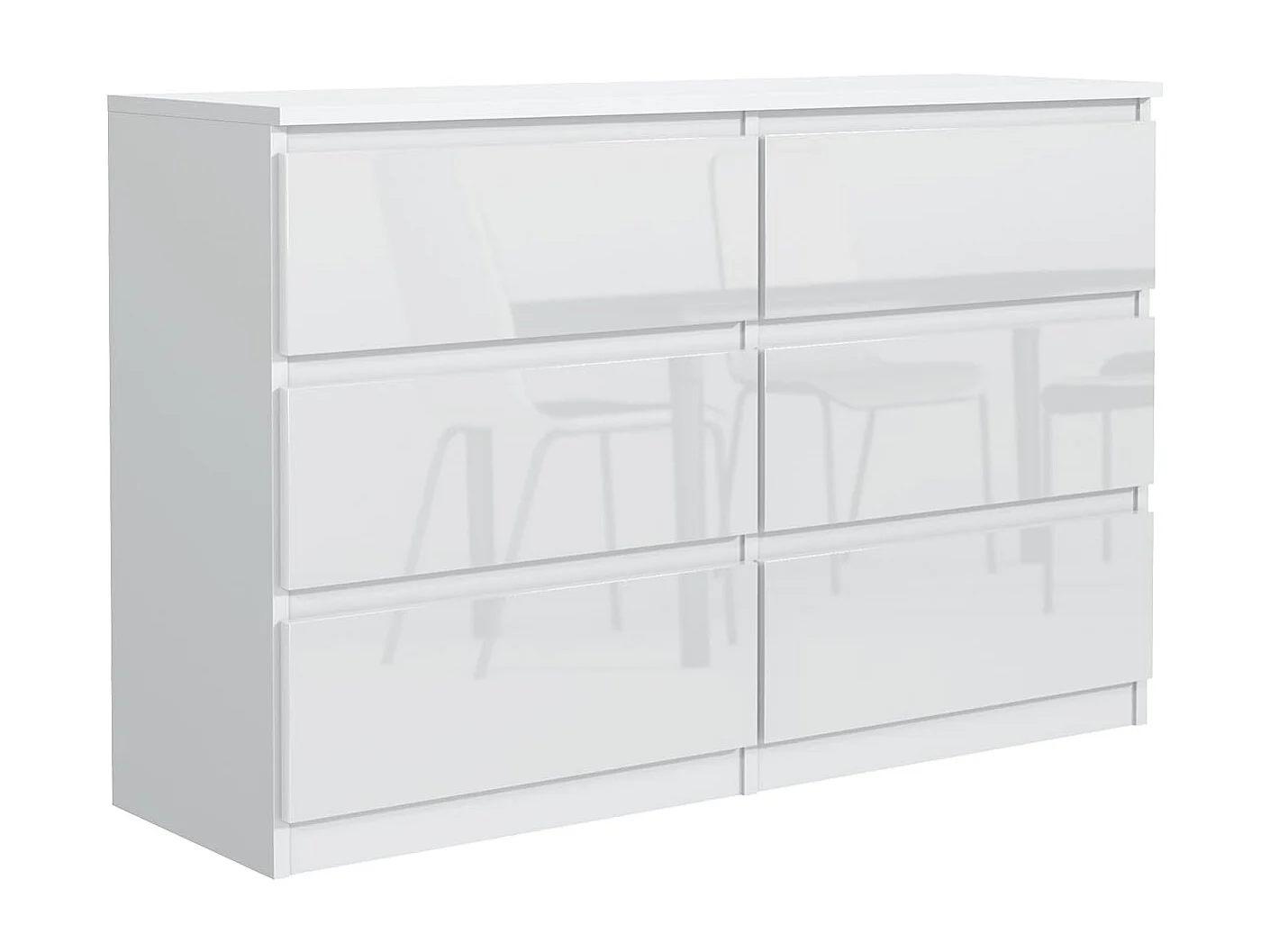 MebLocker 6-Schubladen-Kommode Weiß mit glänzenden Fronten 140 cm – minimalistisches Design – 138,5 x 39 x 78,5 cm