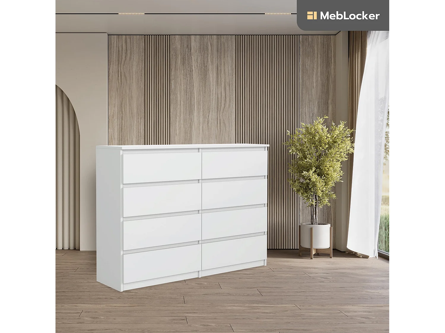 MebLocker 8-ladekast Wit 120 cm - Minimalistisch ontwerp - 120 x 39 x 78,5 cm - Ruime opbergkast voor slaapkamer, woonkamer of kantoor