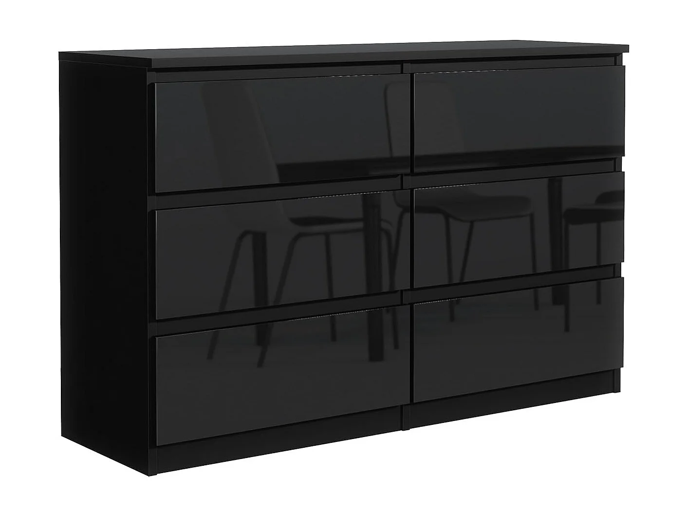 MebLocker Commode 6 Tiroirs Noir Brillant 120 cm - Design Minimaliste - 120 x 39 x 78,5 cm - Meuble de Rangement Spacieux pour Chambre, Salon ou Bureau