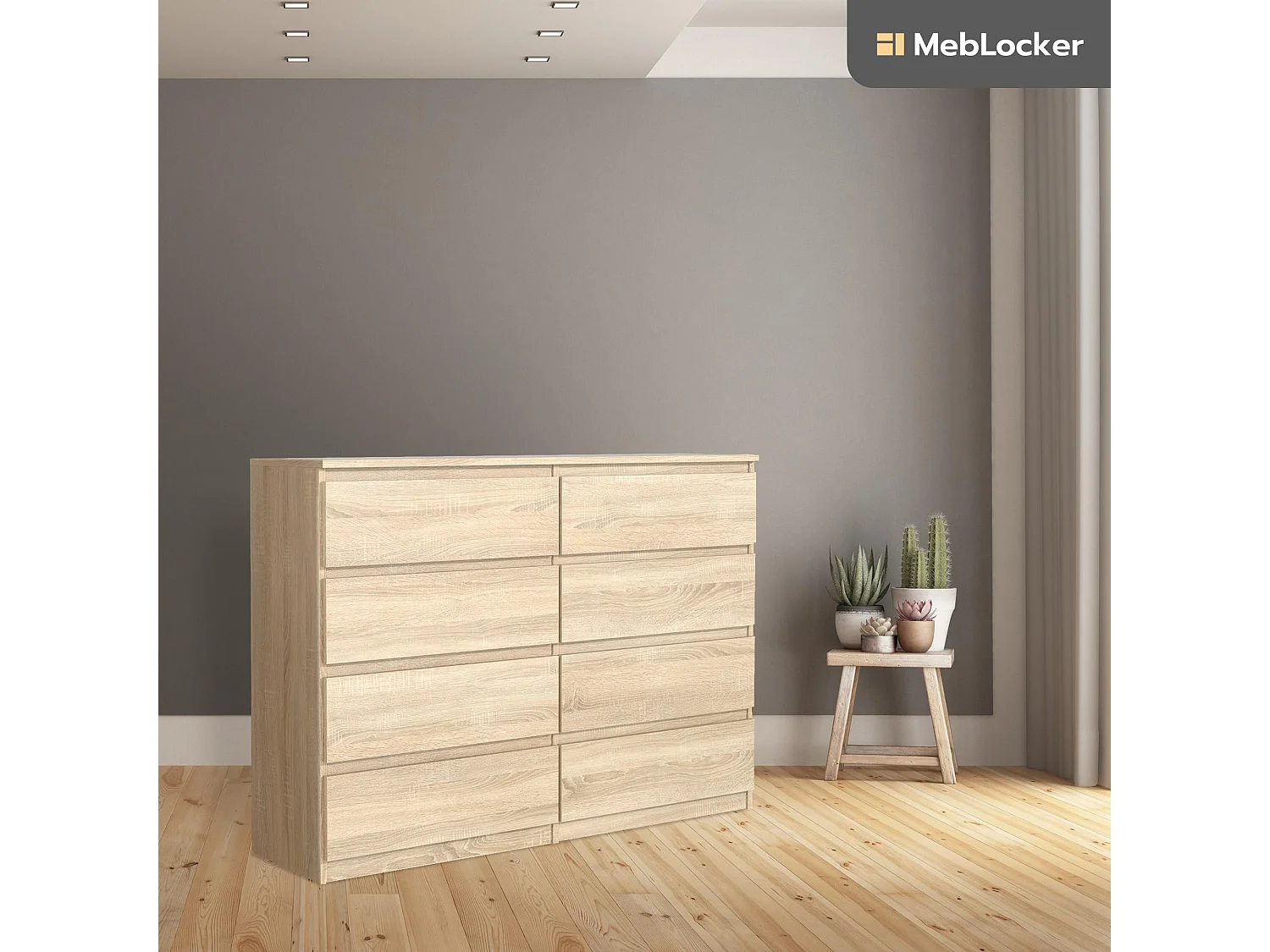 MebLocker Slaapkamer Ladekast 8 Lades Sonoma Oak 138,5x101,5x39 cm - Woonkamer Kast - Hoge Ingang Ladekast - Slaapkamer Opbergkast