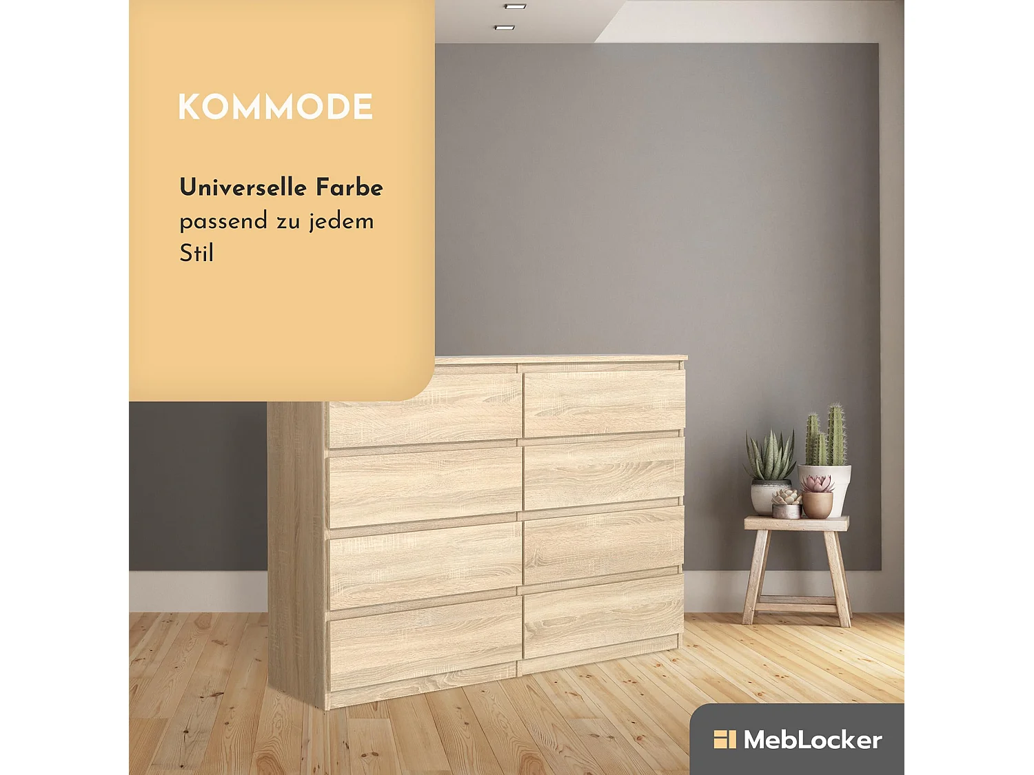 MebLocker Slaapkamer Ladekast 8 Lades Sonoma Oak 138,5x101,5x39 cm - Woonkamer Kast - Hoge Ingang Ladekast - Slaapkamer Opbergkast