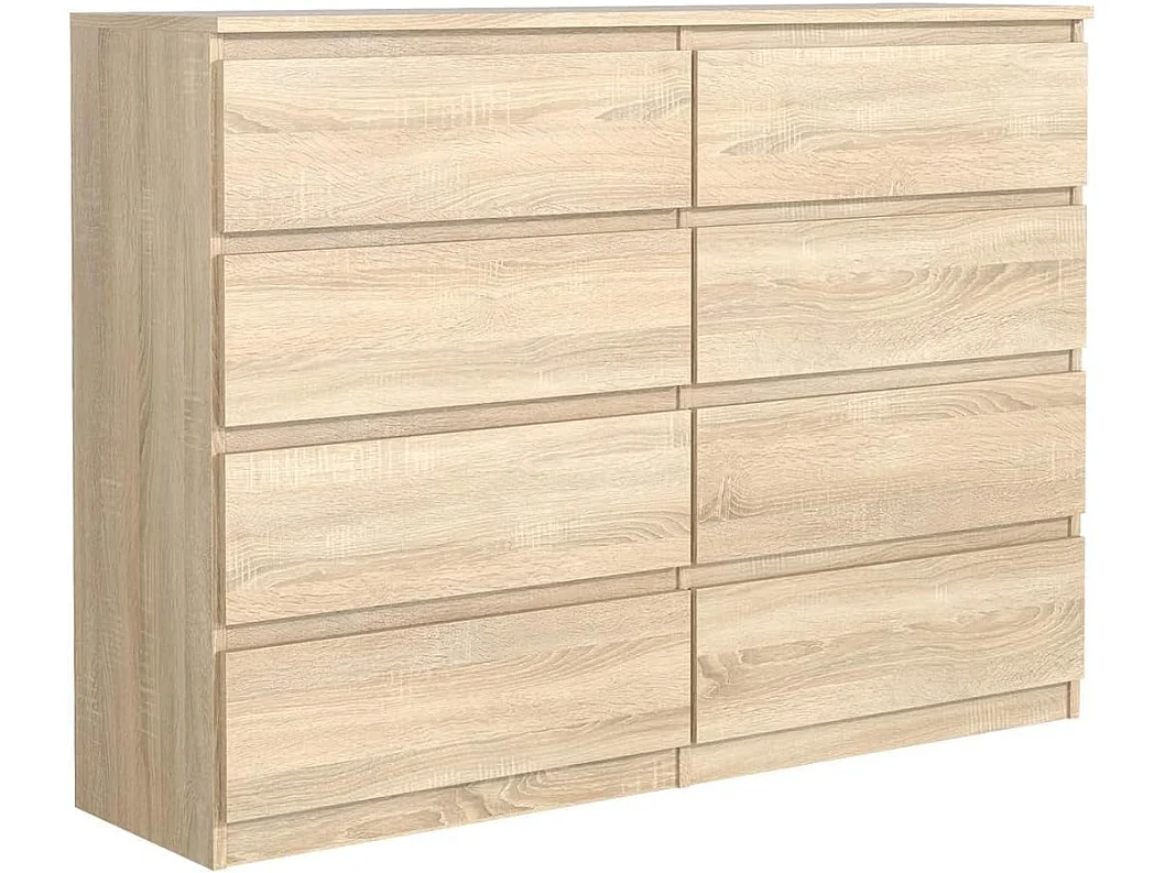 MebLocker 8-ladekast Oak & Sonoma 120 cm - Minimalistisch ontwerp - 120 x 39 x 78,5 cm - Ruime opbergkast voor slaapkamer, woonkamer of kantoor