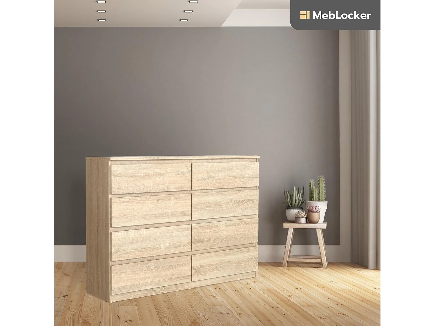 MebLocker 8-ladekast Oak & Sonoma 120 cm - Minimalistisch ontwerp - 120 x 39 x 78,5 cm - Ruime opbergkast voor slaapkamer, woonkamer of kantoor