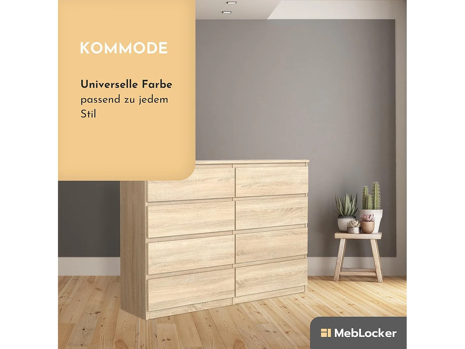 MebLocker 8-ladekast Oak & Sonoma 120 cm - Minimalistisch ontwerp - 120 x 39 x 78,5 cm - Ruime opbergkast voor slaapkamer, woonkamer of kantoor
