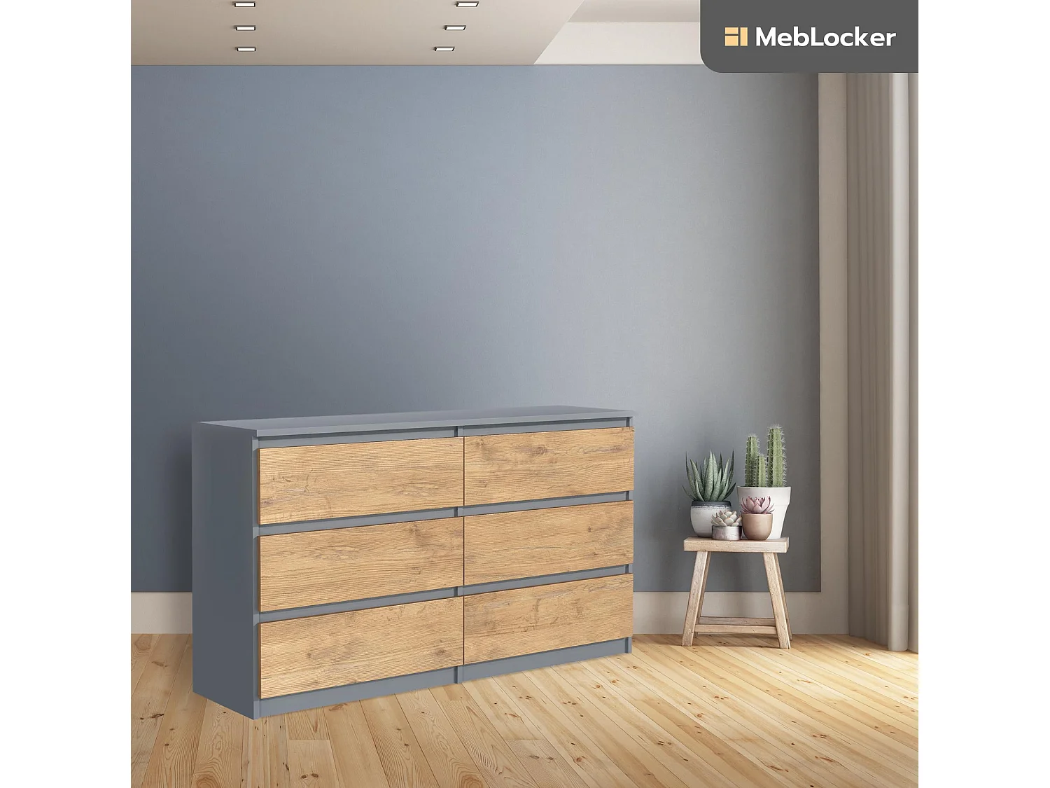 MebLocker Cómoda Lancelot Antracita de 6 cajones 120 cm - Diseño minimalista - 120 x 39 x 78,5 cm - Espacioso armario de almacenamiento