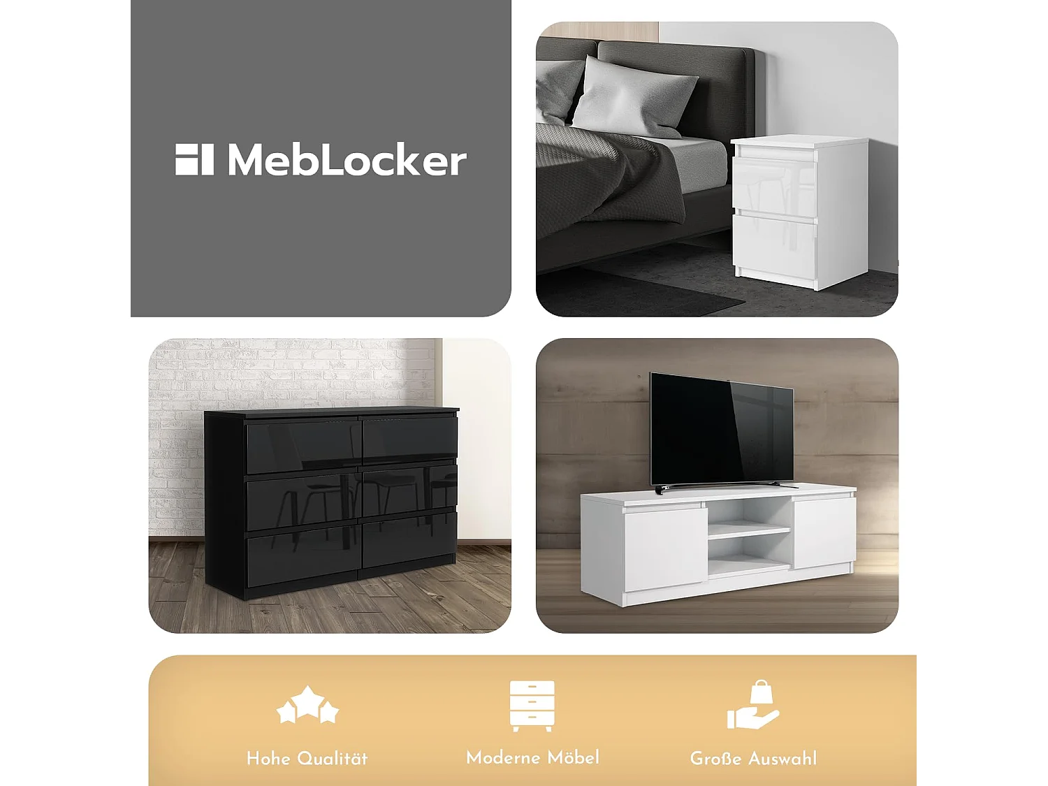 MebLocker Cómoda Lancelot Antracita de 6 cajones 120 cm - Diseño minimalista - 120 x 39 x 78,5 cm - Espacioso armario de almacenamiento