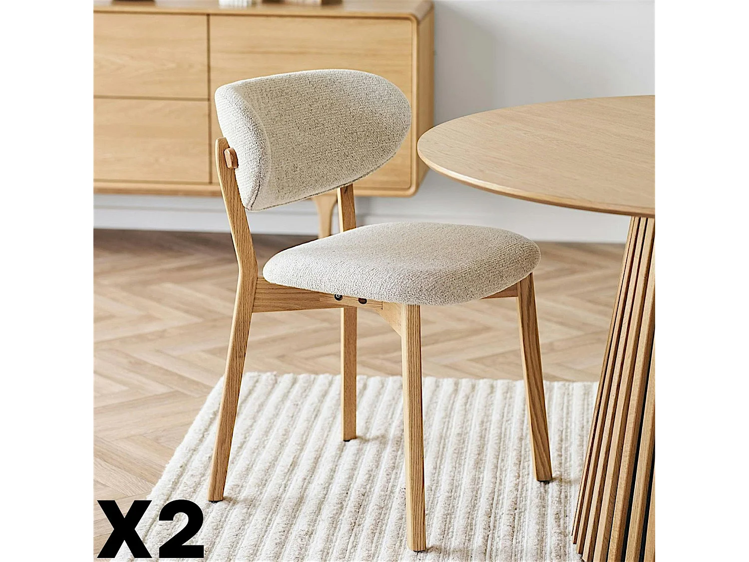 Chaise bois et tissu beige (lot de 2) AMSTERDAM