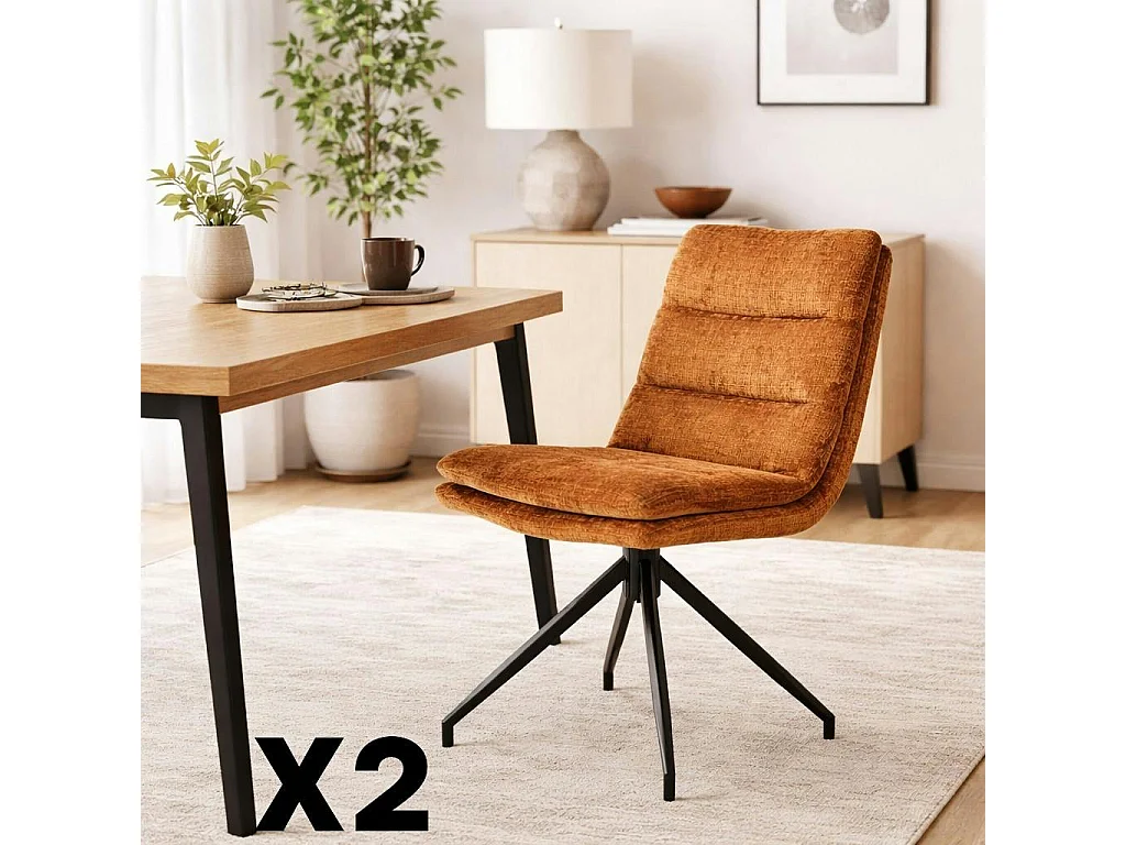 Chaise pivotante rouille en tissu doux texturé (x2) PALERME