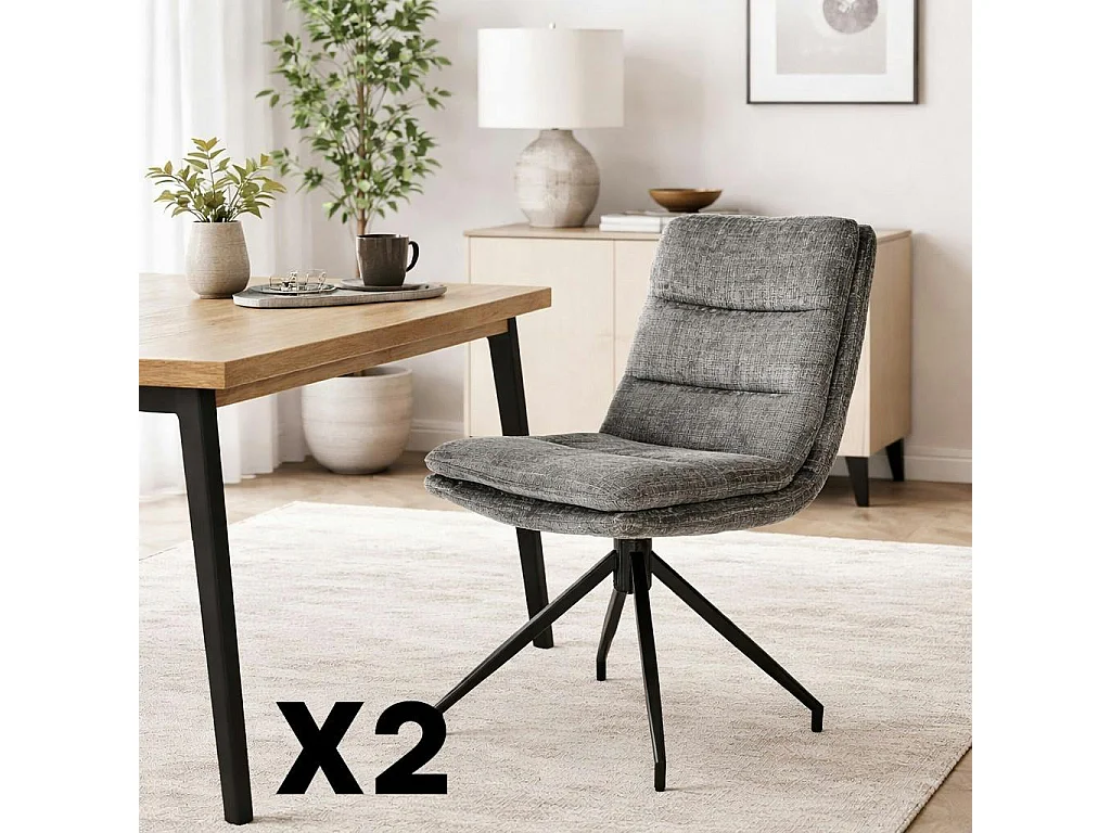 Chaise pivotante grise en tissu doux texturé (x2) PALERME