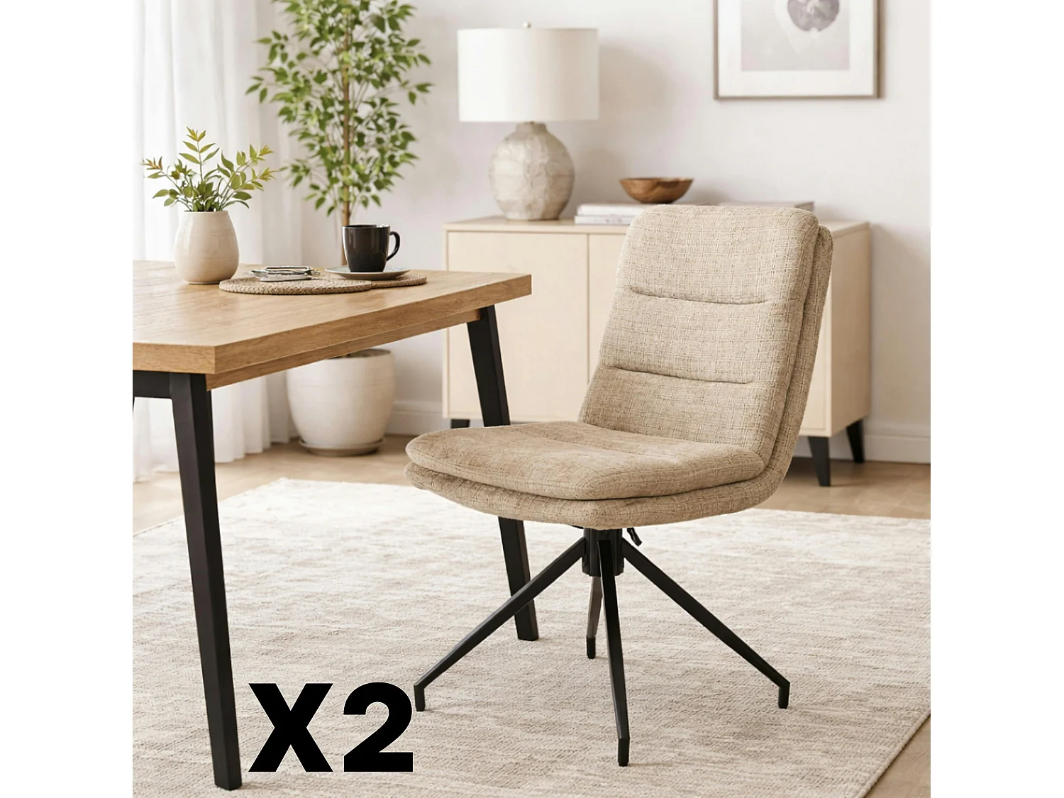 Chaise pivotante beige en tissu doux texturé (x2) PALERME