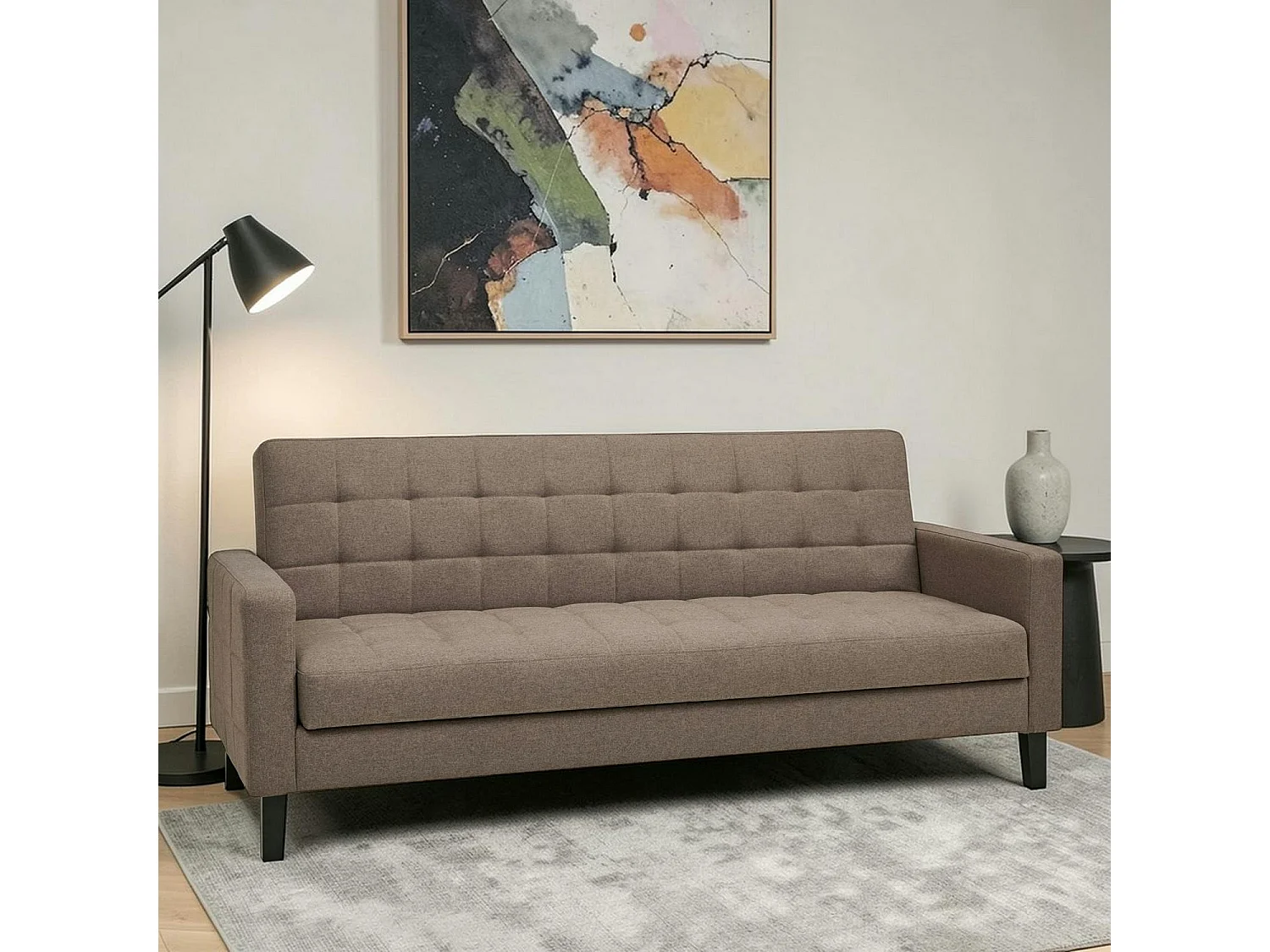 Canapé-lit 3 places marron chiné avec rangement NARVIK