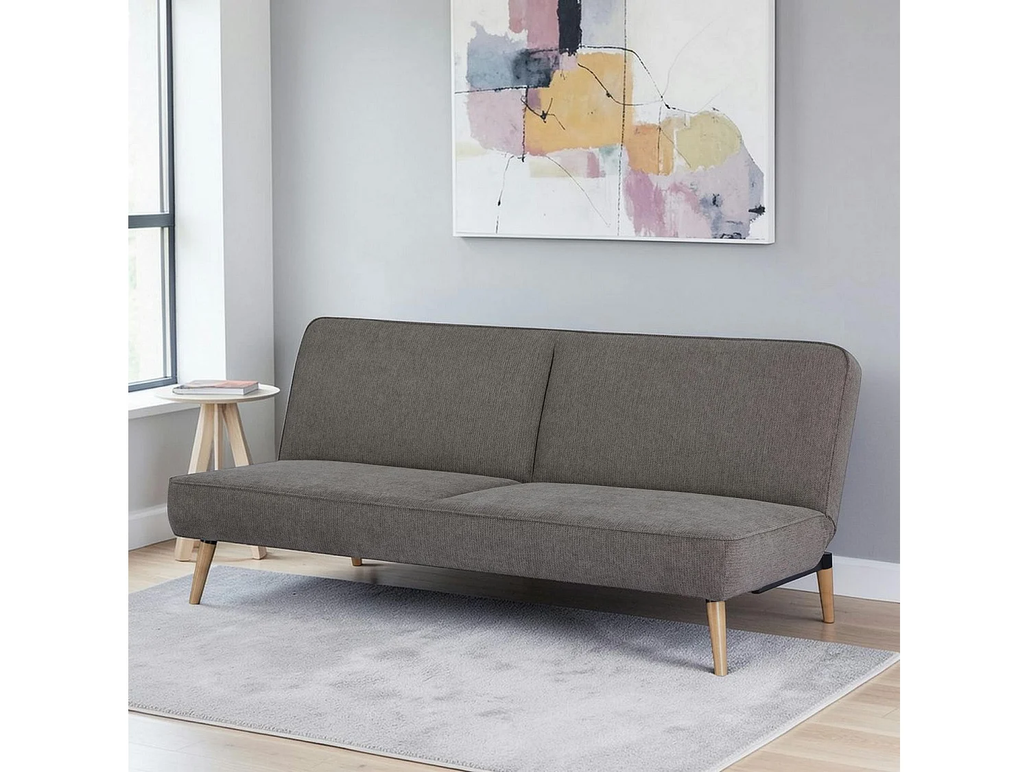 Canapé-lit 2 places en tissu marron et pieds bois HARDEN