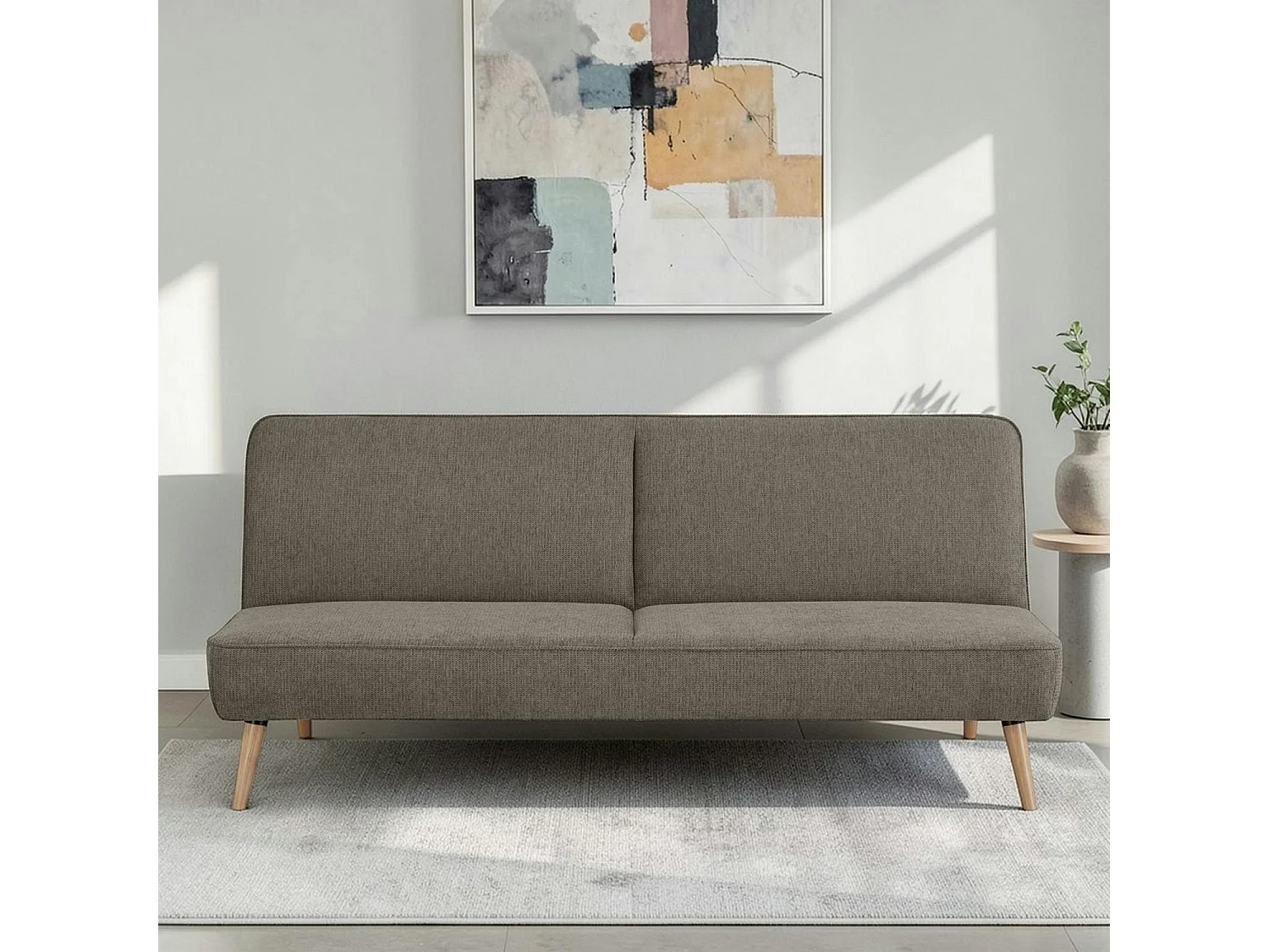 Canapé-lit 2 places en tissu marron et pieds bois HARDEN