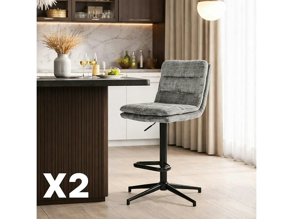 Chaise de bar grise réglable en hauteur (x2) PALERME