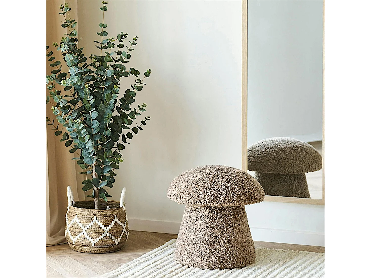Pouf bouclette marron teddy design champignon BERLIN