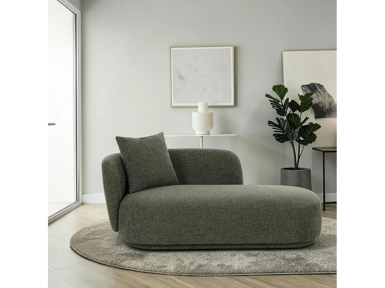 Méridienne verte design organique et coussin assorti NAMSOS