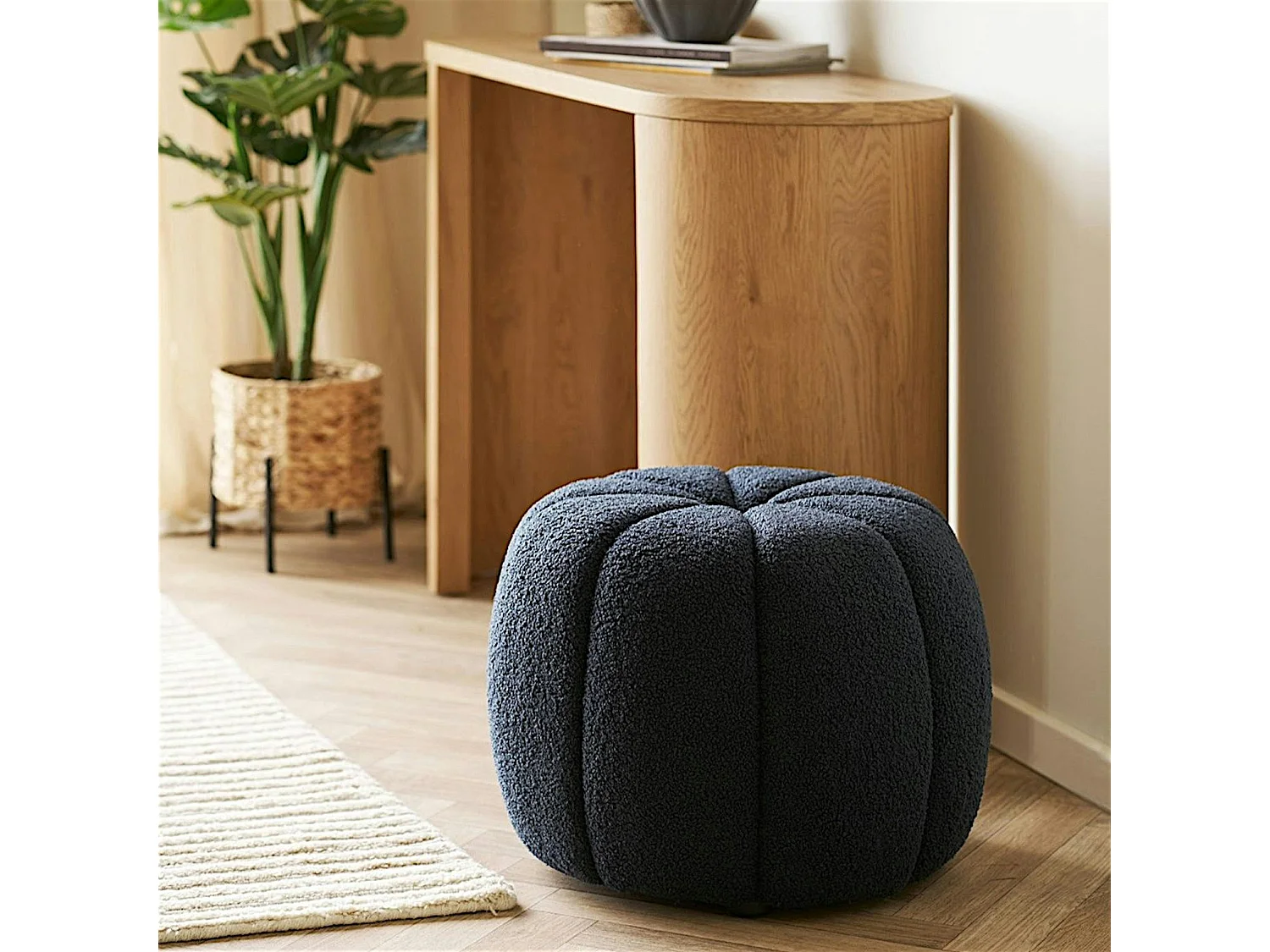 Pouf bouclette bleu foncé design citrouille BERLIN