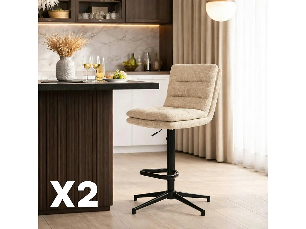 Chaise de bar beige réglable en hauteur (x2) PALERME