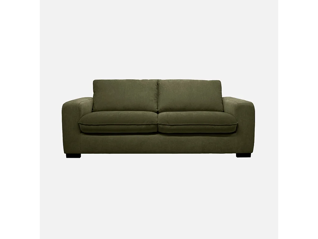 Canapé lit convertible 3 places tissu chenille kaki avec matelas 10cm - Fabriqué en France - Nido