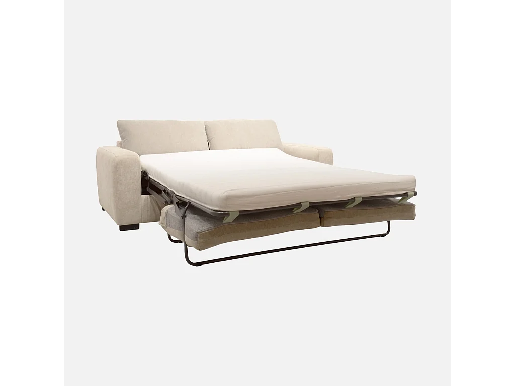 Canapé lit convertible 3 places tissu chenille beige avec matelas 10cm - Fabriqué en France - Nido