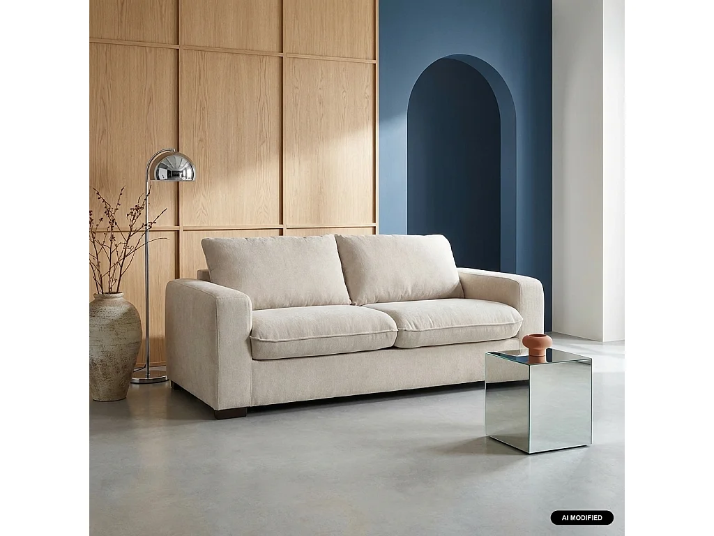 Divano letto in ciniglia con materasso, 3 posti, beige