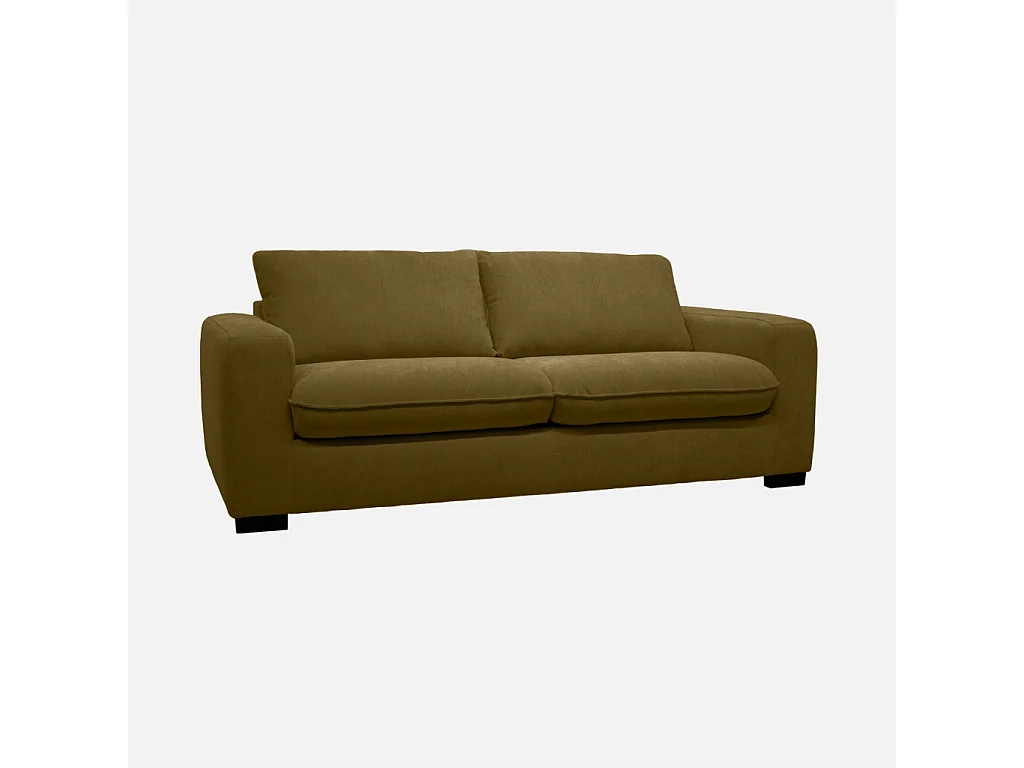 Canapé lit convertible 3 places tissu chenille vert bronze avec matelas 10cm - Fabriqué en France - Nido