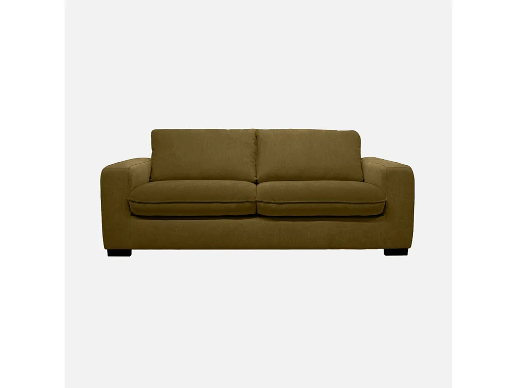 Canapé lit convertible 3 places tissu chenille vert bronze avec matelas 10cm - Fabriqué en France - Nido