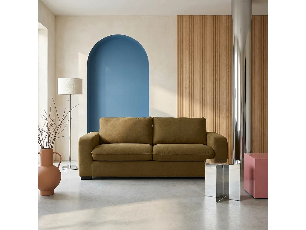 Divano letto in ciniglia con materasso, 3 posti, vert bronze